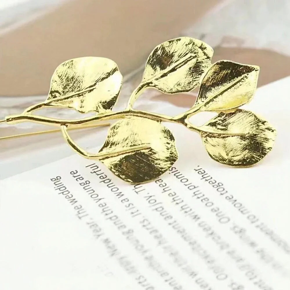 Gold Women's Long Exaggerated Retro Metallic Leaf Hook Earrings - Picture 5 of 5